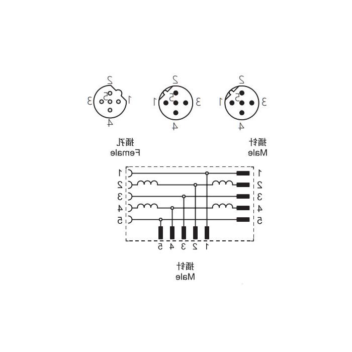 M12 5Pin母头/2M12 5Pin公头、B-coded 、T型连接器、0C5555